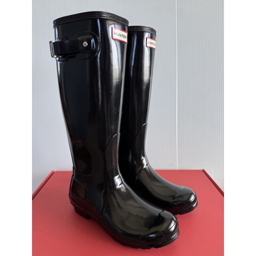 Hunter Original Tall Gloss Women's Rain Boots - Black, 7 US